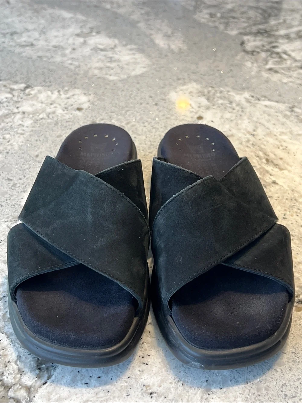 Mephisto Black Suede Slide Sandals